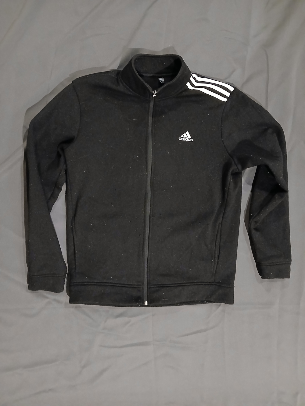 adidas Black Athletic Zip Jacket with White Shoulder Stripes